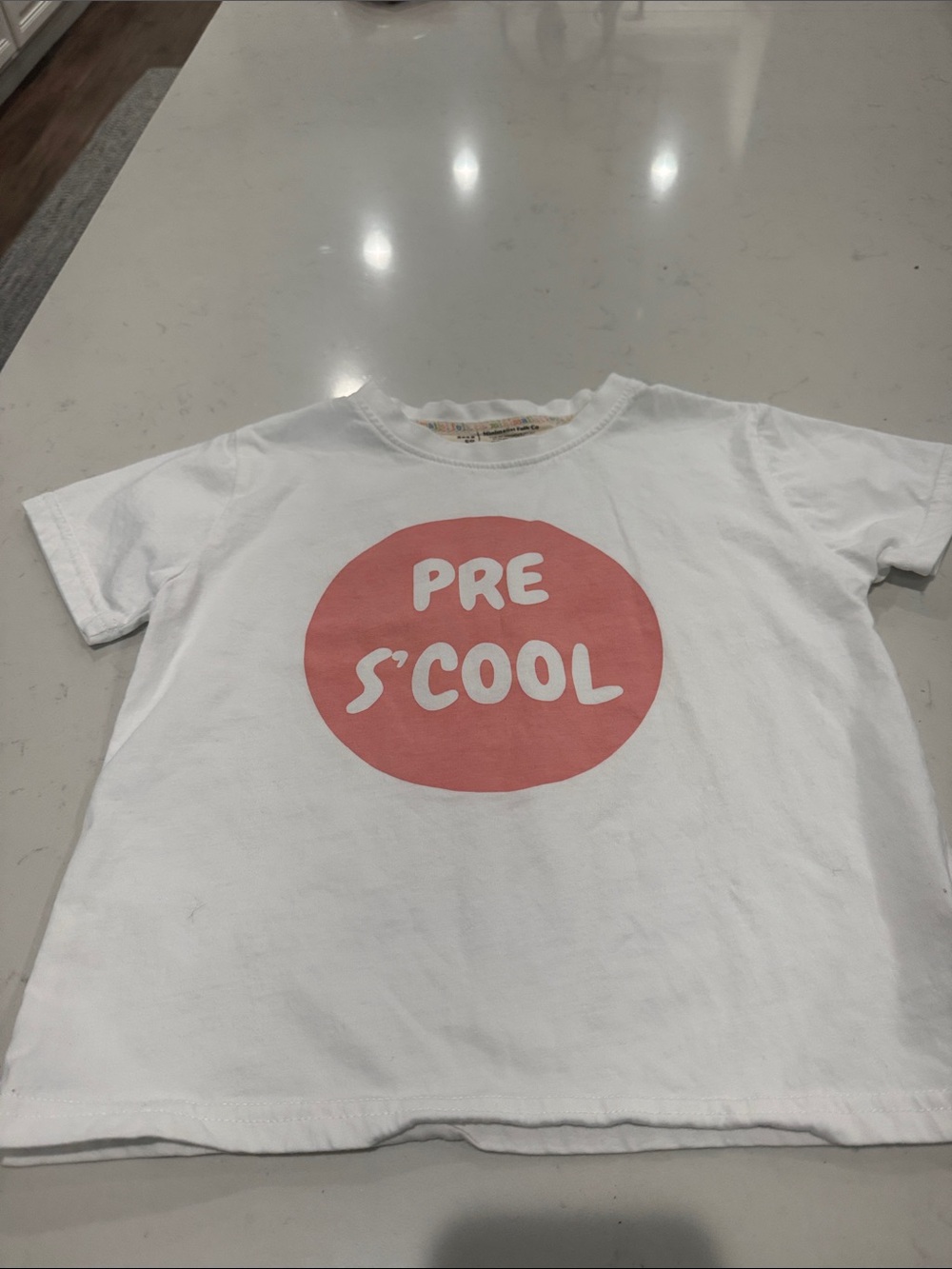 Kids White Short-Sleeve Tee with Pink 'PRE S'COOL' Graphic